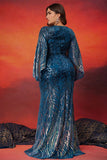 Sparkly Peacock Blue Mermaid Long Mother of the Bride Dress