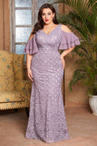 Purple A Line Long Mother of the Bride Dress with Ruffles