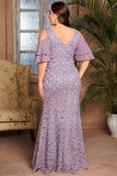 Purple A Line Long Mother of the Bride Dress with Ruffles