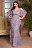Purple A Line Long Mother of the Bride Dress with Ruffles