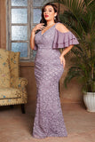 Purple A Line Long Mother of the Bride Dress with Ruffles