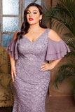 Purple A Line Long Mother of the Bride Dress with Ruffles