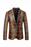 Coffee Snake Skin Notched Lapel One Button Men's Blazer