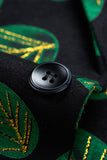 Men's Dark Green Leaf Printed Notched Lapel Prom Blazer
