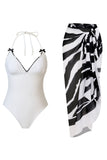 Halter Black One Piece Swimsuit with Cover Up