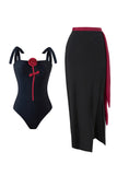 Black 3D Flower One Piece Swimsuit with Cover Up