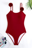 Black Spaghetti Straps One Piece Swimsuit with Ruffled Cover Up