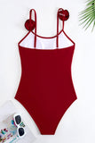 Black Spaghetti Straps One Piece Swimsuit with Ruffled Cover Up