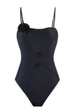 Green One Piece Printed 3D Flower Swimwear