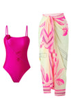 Green One Piece Printed 3D Flower Swimwear