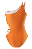 Orange One Piece Cut Out Printed Beach Swimwear