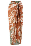 Orange One Piece Cut Out Printed Beach Swimwear