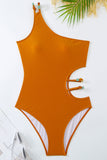 Orange One Piece Cut Out Printed Beach Swimwear