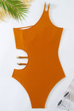Orange One Piece Cut Out Printed Beach Swimwear