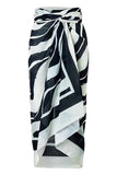 Black White One Piece Ruffled Beach Swimwear