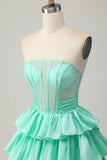 Red Strapless A-line Tiered Corset Beaded Short Prom Dress with Bow