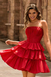 Green A Line Strapless Tiered Corset Beaded Short Prom Dress with Bow