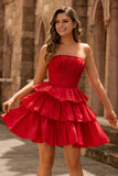 Green A Line Strapless Tiered Corset Beaded Short Prom Dress with Bow