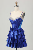 Metallic A-line Tiered Corset Short Prom Dress with Bows