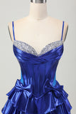 Metallic A-line Tiered Corset Short Prom Dress with Bows