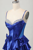 Metallic A-line Tiered Corset Short Prom Dress with Bows