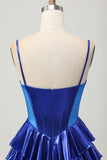 Metallic A-line Tiered Corset Short Prom Dress with Bows
