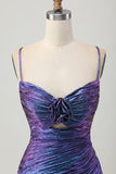 Metallic Blue Purple Bodycon Cut Out Ruffled Cocktail Dress