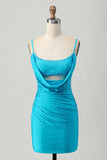 Blue Bodycon Cut Out Short Prom Dress with Beading