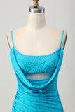 Blue Bodycon Cut Out Short Prom Dress with Beading