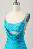 Blue Bodycon Cut Out Short Prom Dress with Beading