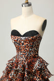 Khaki Leopard A-line Sweetheart Tiered Corset Short Prom Dress