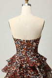 Khaki Leopard A-line Sweetheart Tiered Corset Short Prom Dress