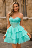 Strapless Corset A Line Green Cocktail Dress with Beading