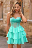 Yellow Strapless Corset A Line Beaded Cocktail Dress