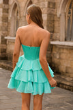 Strapless Corset A Line Green Cocktail Dress with Beading