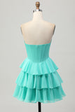 Green A Line Sweetheart Corset Short Prom Dress with Beading