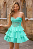 Yellow Strapless Corset A Line Beaded Cocktail Dress