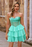 Yellow Strapless Corset A Line Beaded Cocktail Dress