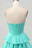 Yellow A-Line Strapless Tiered Corset Short Prom Dress with Beading