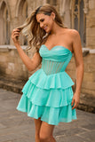 Strapless Corset A Line Green Cocktail Dress with Beading