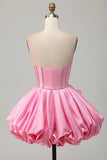 Pink Bodycon Sweetheart Satin Corset Cocktail Dress with Rhinestones