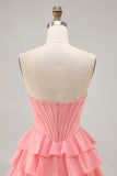 Blush Tiered A Line Strapless Short Prom Dress