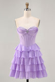Blush Tiered A Line Strapless Short Prom Dress