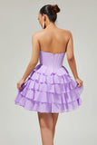 Strapless Purple Tiered Corset A Line Cocktail Dress