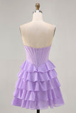Blush Tiered A Line Strapless Short Prom Dress