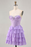 Blush Tiered A Line Strapless Short Prom Dress
