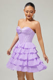 Strapless Purple Tiered Corset A Line Cocktail Dress