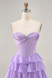 Blush Tiered A Line Strapless Short Prom Dress