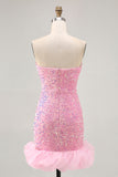 Sparkly Off The Shoulder Pink Sequins Tight Cocktail Dress