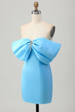 Blue Strapless Ruched Tight Short Prom Dress with Lace-up Back